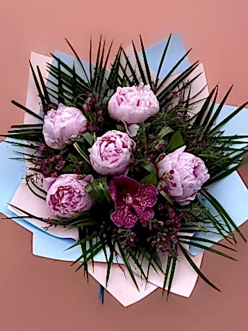 5’li Pembe Şakayık & Vanda Orkide Buketi