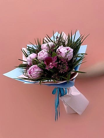 5’li Pembe Şakayık & Vanda Orkide Buketi