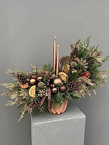 Gold Brown Mumlu Yılbaşı Aranjmanı